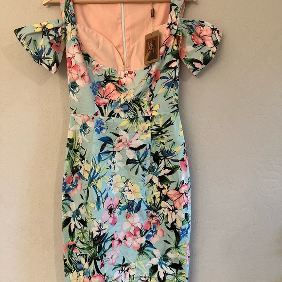 Floral Off-Shoulder Dress Le Palais Vintage M New - Picture 2 of 5